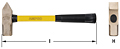 Image of a cross-peen hammer with yellow handle and black grip. The head features a flat end and an upside-down pyramid wedge-like chipping end. The yellow handle has "AMPCO" printed on it. Measurement lines indicate the length of the hammer.